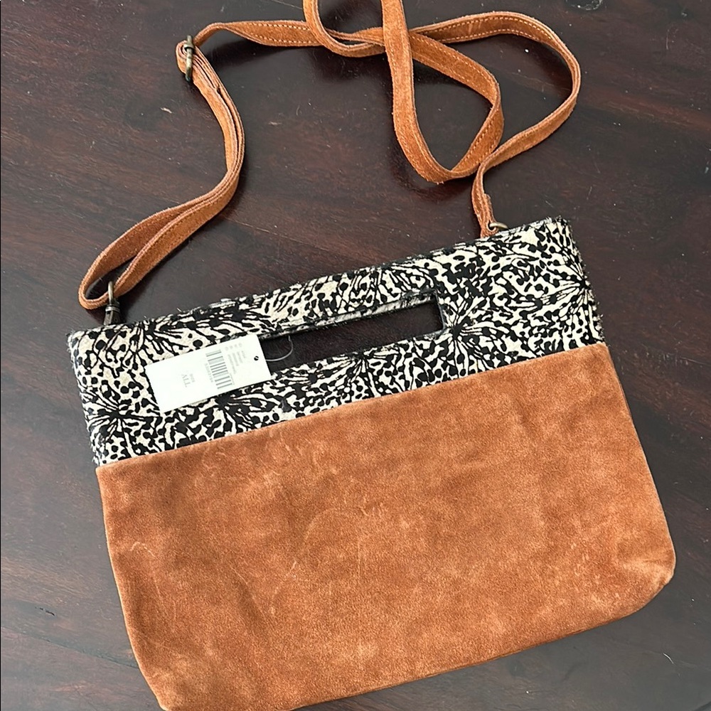 Anthropologie Suede Brown and Black Patterned Women's Bag - Picture 2 of 6
